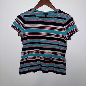 Talbots Blue and Red Striped Short Sleeve Top